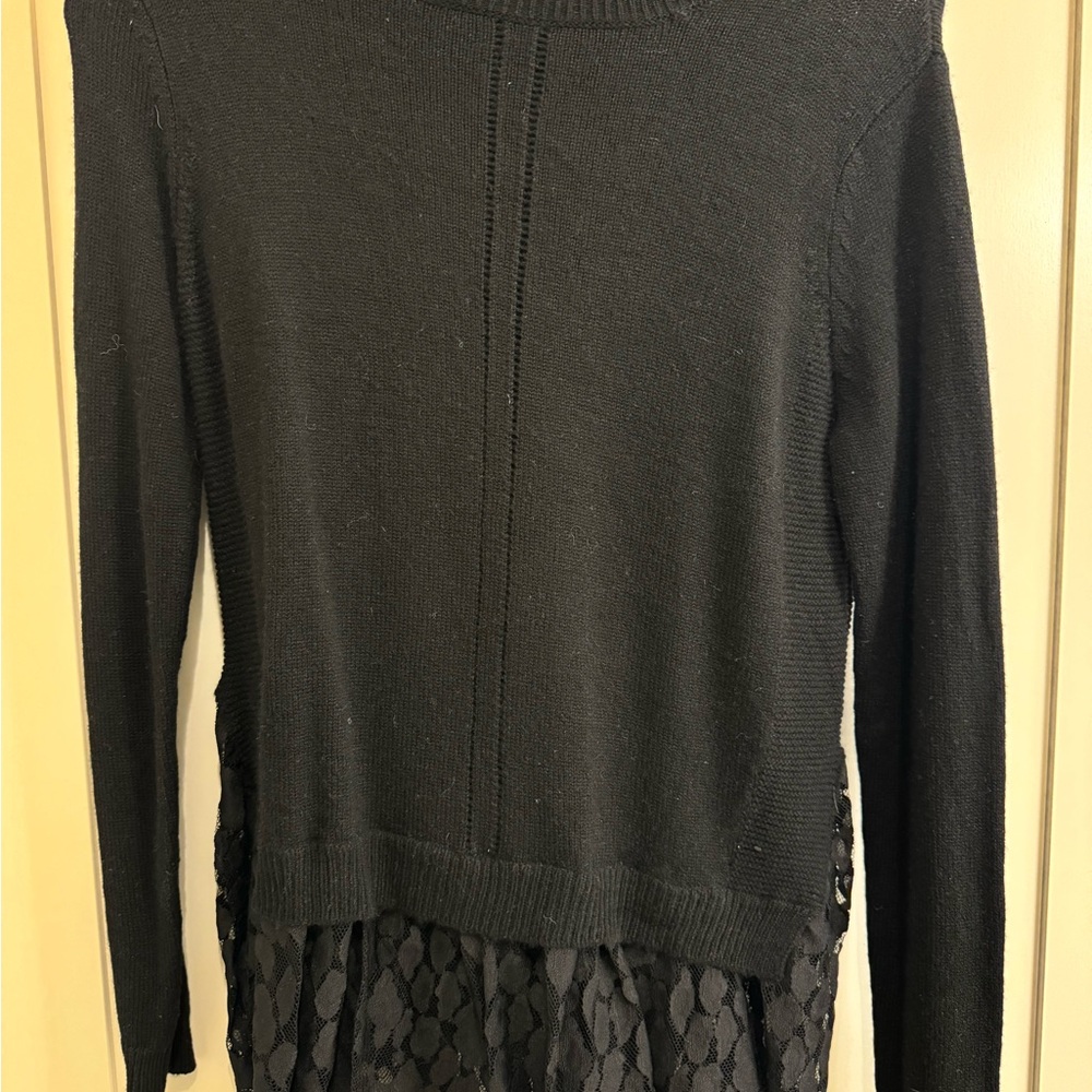 Autumn Cashmere Black Sweater with Lace Detail